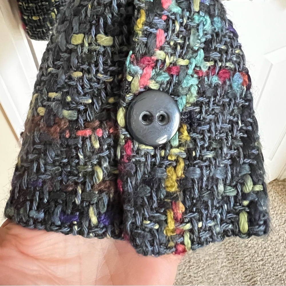 Navy Blue, Multi-Plaid Textured Tweed Retro Blazer/Jacket w/ portrait collar. - Picture 9 of 13